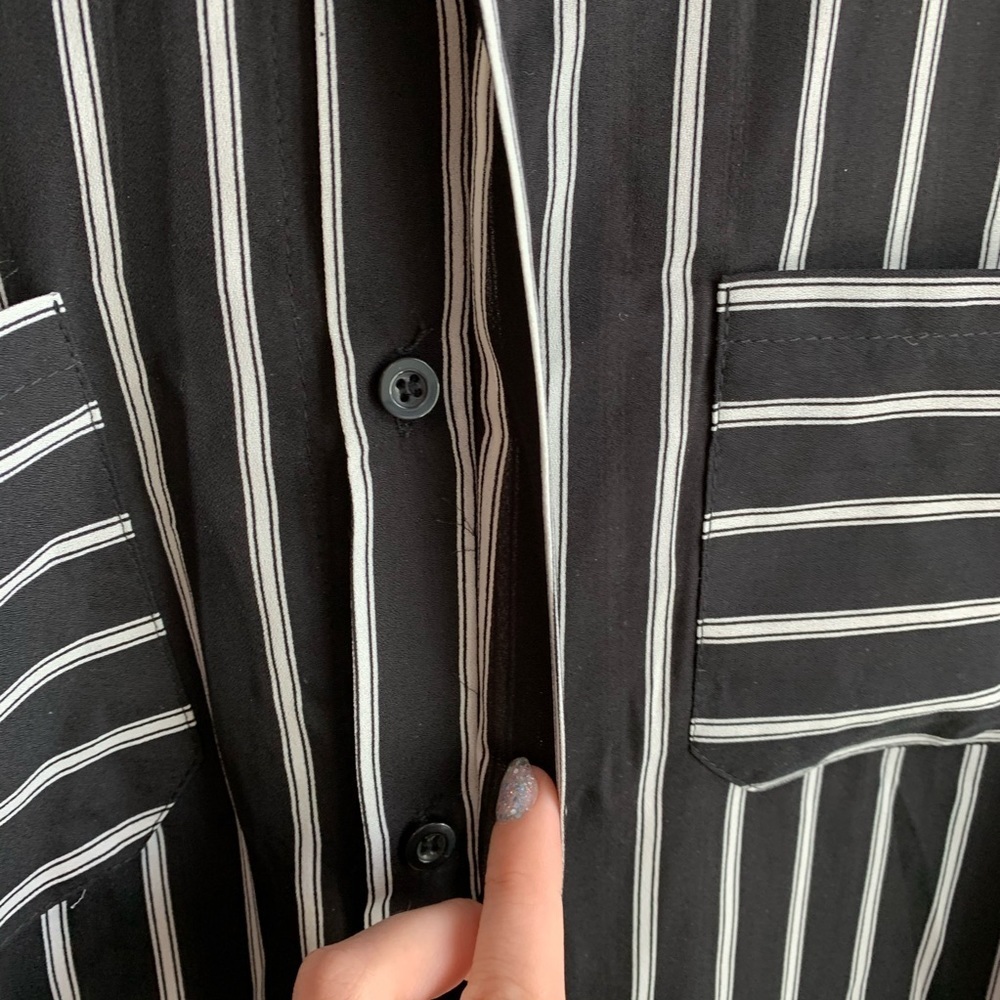 Yamoo European Style Black & White Striped Button Up Shirt - Picture 5 of 5